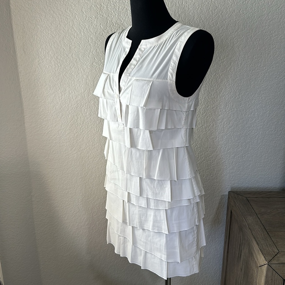 BCBGMAXAZRIA Womens White Ruffle Sleeveless Dress in White Size Small - Picture 3 of 9